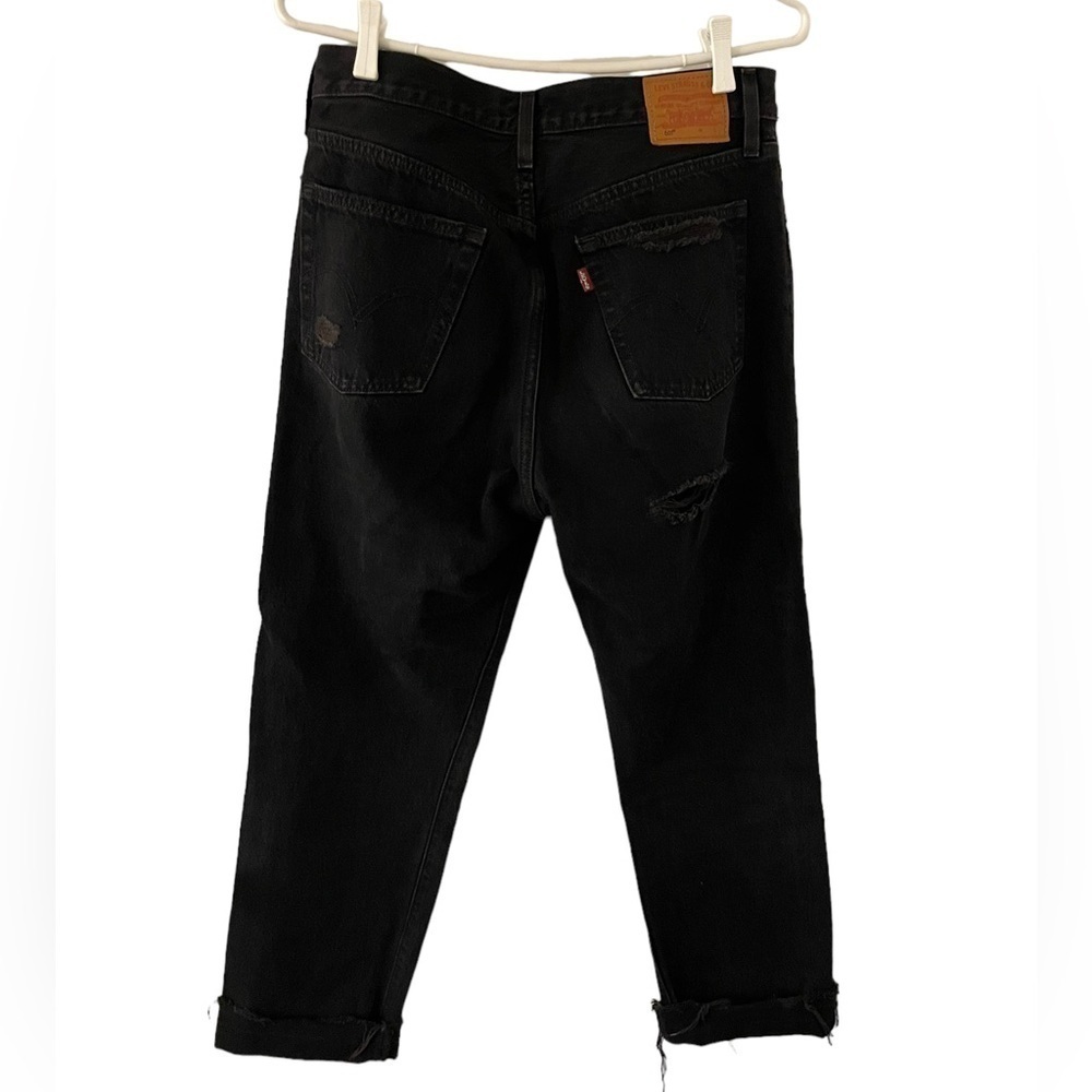 Levi’s 501 Original Cropped Jeans Distressed Black Mark 29 - Picture 9 of 13